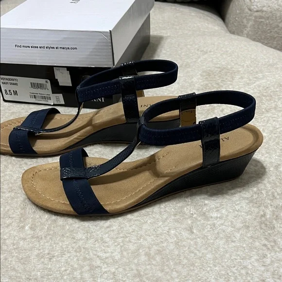 Alfani Navy Snake Accent Wedge Sandals - Women’s Size 8.5M - Picture 3 of 7